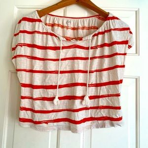 Ann Taylor Loft Orange and Tan Striped Top Size Small